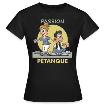 Cartoon Paar Passion Pétanque - Frauen T-Shirt - Schwarz - Vorne - AI Model Female 172 dark (172cm)