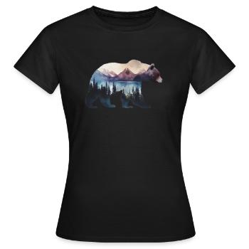 ein Bär isoliert mit Aquarell Bergsee Wald - Frauen T-Shirt - Schwarz - Vorne - AI Model Female 172 dark (172cm)