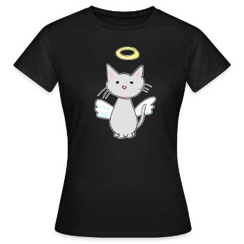 angel cat protector pet - Women's T-Shirt - black - Front - AI Model Female 172 dark (172cm)