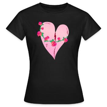 herz rosen narben rosa symbol - Frauen T-Shirt - Schwarz - Vorne - AI Model Female 172 dark (172cm)