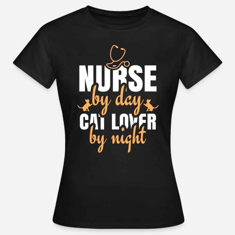 Krankenschwester mit Katze - Frauen T-Shirt - Schwarz