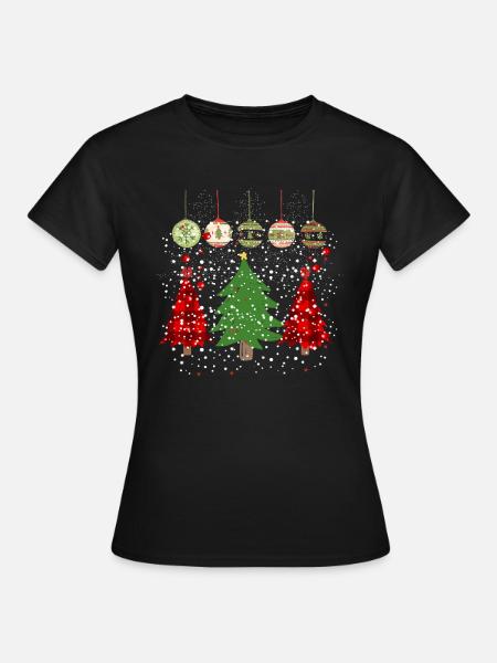 Frohe Weihnachten / Weihnachtsbaumdrucke / bunt - Frauen T-Shirt - Schwarz