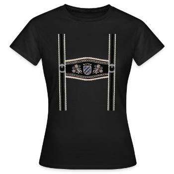 Lederhosen shirt with Bavarian coat of arms - Women's T-Shirt - black - Front - AI Model Female 172 dark (172cm)
