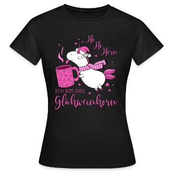 Einhorn Glühweinhorn Ho Ho Horn Spruch Weihnachten - Frauen T-Shirt - Schwarz - Vorne - AI Model Female 172 dark (172cm)