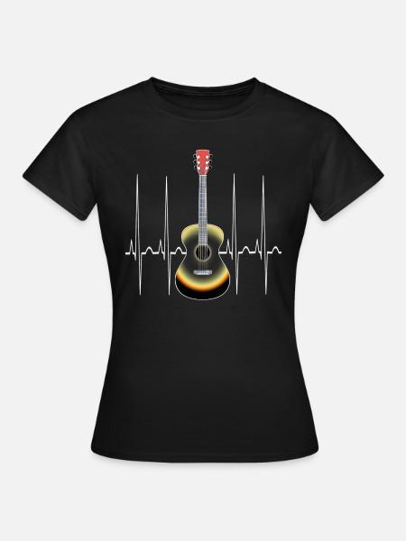 Akustische Gitarre EKG Herzschlag - Frauen T-Shirt - Schwarz