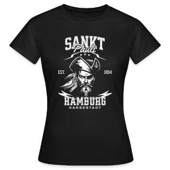 St Pauli Retro Piratenkopf Hansestadt Hamburg - Frauen T-Shirt - Schwarz - Vorne - AI Model Female 172 dark (172cm)
