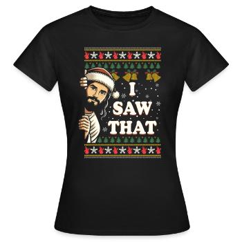 Pull de Noël laid laid Jésus Meme - T-shirt Femme - noir - Devant - AI Model Female 172 dark (172cm)