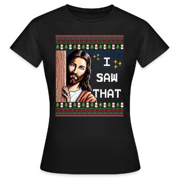 Pull de Noël laid laid Jésus Meme - T-shirt Femme - noir - Devant - AI Model Female 172 dark (172cm)
