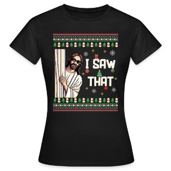 Pull de Noël laid laid Jésus Meme - T-shirt Femme - noir - Devant - AI Model Female 172 dark (172cm)