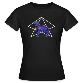 Galaxy Cat Halloween Witch Geschenk Katze - Frauen T-Shirt - Schwarz - Vorne - AI Model Female 172 dark (172cm)