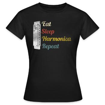 Eat Sleep Harmonica Repeat Harmonica - Women's T-Shirt - black - Front - AI Model Female 172 dark (172cm)