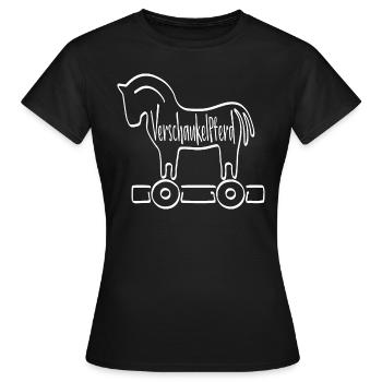 Wortklauberei - Trojanisches VerschaukelPferd 2 - Frauen T-Shirt - Schwarz - Vorne - AI Model Female 172 dark (172cm)