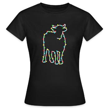 Chemise de vache à chaîne lumineuse de Noël - T-shirt Femme - noir - Devant - AI Model Female 172 dark (172cm)