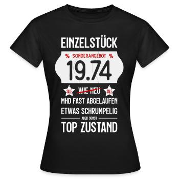 52. GEBURTSTAG 1974 EINZELSTÜCK PREISSCHILD - Frauen T-Shirt - Schwarz - Vorne - AI Model Female 172 dark (172cm)
