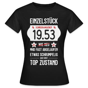 73. GEBURTSTAG 1953 EINZELSTÜCK PREISSCHILD - Frauen T-Shirt - Schwarz - Vorne - AI Model Female 172 dark (172cm)