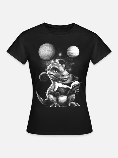 Reading Dragon Astronomy Funny Animals Graphic Art - Women's T-Shirt - black