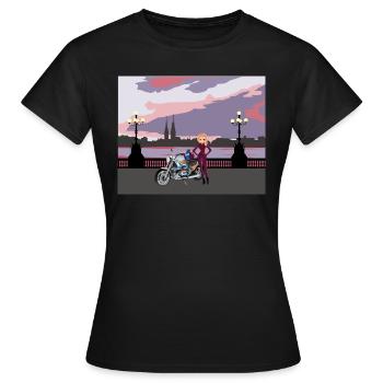 Motoradfrau - Frauen T-Shirt - Schwarz - Vorne - AI Model Female 172 dark (172cm)