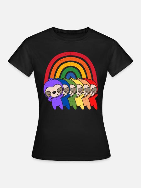 Bunte Regenbogen Faultiere - Frauen T-Shirt - Schwarz