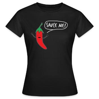 Sauce chili Sauce piment piquante « Sauce me » - T-shirt Femme - noir - Devant - AI Model Female 172 dark (172cm)