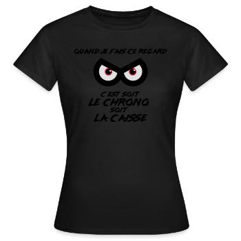 Regard de pilote : Chrono ou Caisse - T-shirt Femme - noir - Devant - AI Model Female 172 dark (172cm)