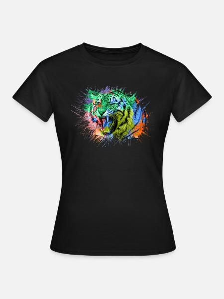 Tiger Regenbogen Bunt Tiere - Frauen T-Shirt - Schwarz