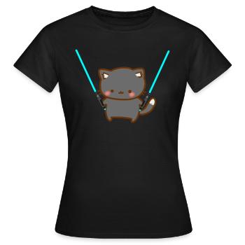 Süße Katze mit blauen Lichtschwertern - Frauen T-Shirt - Schwarz - Vorne - AI Model Female 172 dark (172cm)