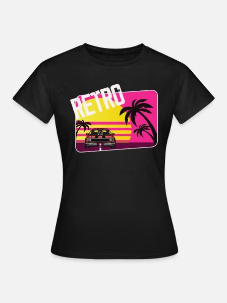 retro car sunset - Frauen T-Shirt - Schwarz