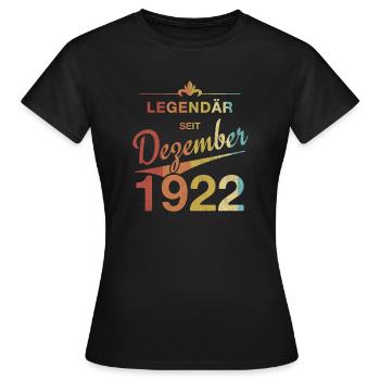 Legendary 100th birthday December 1922 vintage - Women's T-Shirt - black - Front - AI Model Female 172 dark (172cm)
