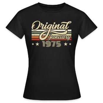Date de naissance Janvier 1975 Janvier Né en janvier - T-shirt Femme - noir - Devant - AI Model Female 172 dark (172cm)