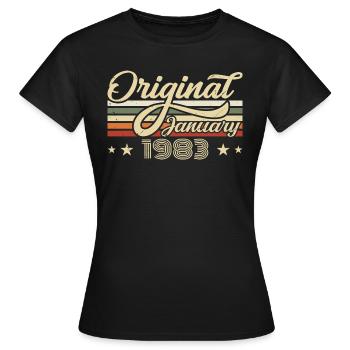 Date de naissance Janvier 1983 Janvier Né en janvier - T-shirt Femme - noir - Devant - AI Model Female 172 dark (172cm)