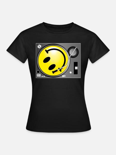 Smiley Record Player - Dame-T-shirt - sort