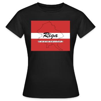 Riga - Hauptstadt mit GPS & Flagge - Frauen T-Shirt - Schwarz - Vorne - AI Model Female 172 dark (172cm)