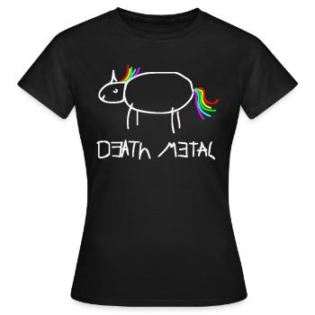 Death Metal Regenbogen Einhorn T-Shirt - Frauen T-Shirt - Schwarz - Vorne - AI Model Female 172 dark (172cm)
