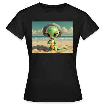 mignon petit vert rétro vintage extraterrestre bain de soleil - T-shirt Femme - noir - Devant - AI Model Female 172 dark (172cm)