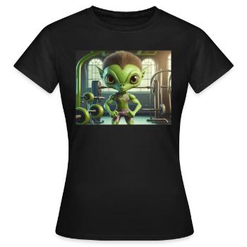 Mignon petit extraterrestre vie quotidienne - salle d’entraînement - T-shirt Femme - noir - Devant - AI Model Female 172 dark (172cm)