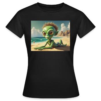 mignon petit vert rétro vintage extraterrestre bain de soleil - T-shirt Femme - noir - Devant - AI Model Female 172 dark (172cm)