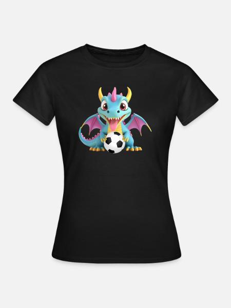 Drachen Monster mit Fussball - Frauen T-Shirt - Schwarz