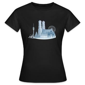 München Skyline - Handgemaltes Aquarell - Frauen T-Shirt - Schwarz - Vorne - AI Model Female 172 dark (172cm)