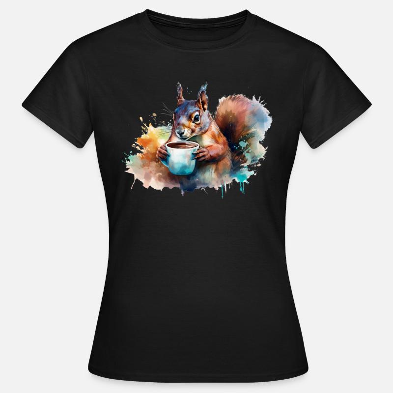 Egern drikker en kop kaffe - Dame-T-shirt - sort