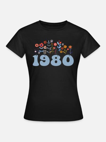 1980 Blumenmuster 1980 Blumen-thema Blumen 1980 - Frauen T-Shirt - Schwarz