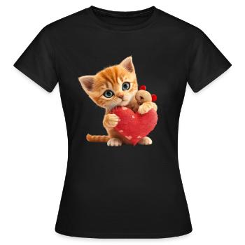 chaton avec un grand coeur - T-shirt Femme - noir - Devant - AI Model Female 172 dark (172cm)