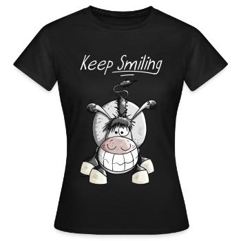 Keep Smiling Esel - Frauen T-Shirt - Schwarz - Vorne - AI Model Female 172 dark (172cm)