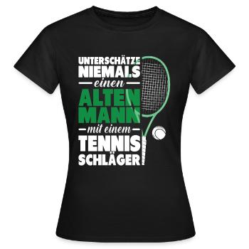Tennis Unterschätze alten Mann mit Tennisschläger - Frauen T-Shirt - Schwarz - Vorne - AI Model Female 172 dark (172cm)