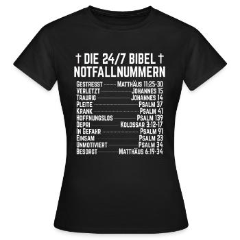 24/7 Bibel Notfallnummern - Christliche Bibelverse - Frauen T-Shirt - Schwarz - Vorne - AI Model Female 172 dark (172cm)