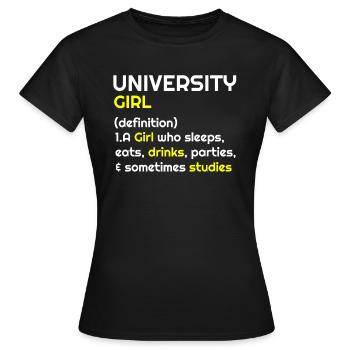 University, University Girl, University t shirts - Women's T-Shirt - black - Front - AI Model Female 172 dark (172cm)