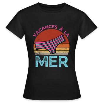 vacances à la mer rétro vintage - T-shirt Femme - noir - Devant - AI Model Female 172 dark (172cm)