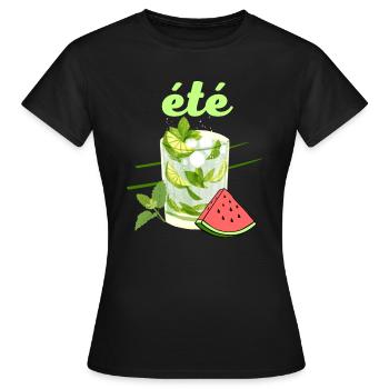 été cocktail mojito pastèque couleurs vives - T-shirt Femme - noir - Devant - AI Model Female 172 dark (172cm)