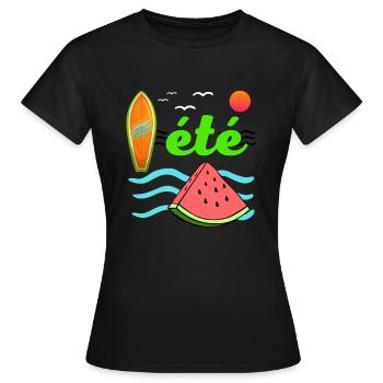 été mer océan pastèque couleurs vives surf - T-shirt Femme - noir - Devant - AI Model Female 172 dark (172cm)