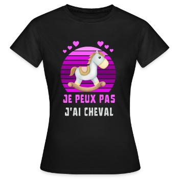 Cheval Equitation Humour - J''ai cheval à bascule - T-shirt Femme - noir - Devant - AI Model Female 172 dark (172cm)