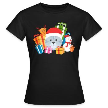 Christmas Cat Present - Women's T-Shirt - black - Front - AI Model Female 172 dark (172cm)